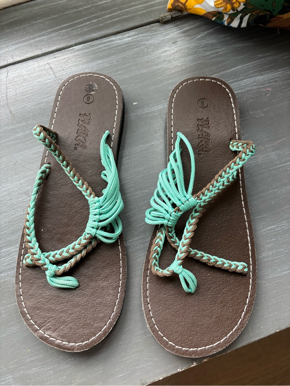 Braided Mint Strap Brown Footbed Sandals - Women's Casual Slip-On